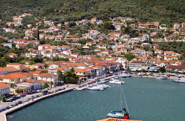 L'île d'Ithaca Grèce, village et port de Vathi